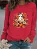 European and American Women's Autumn/Winter Casual Long-Sleeve Round Neck Ghost Floral Print Pullover Hoodie