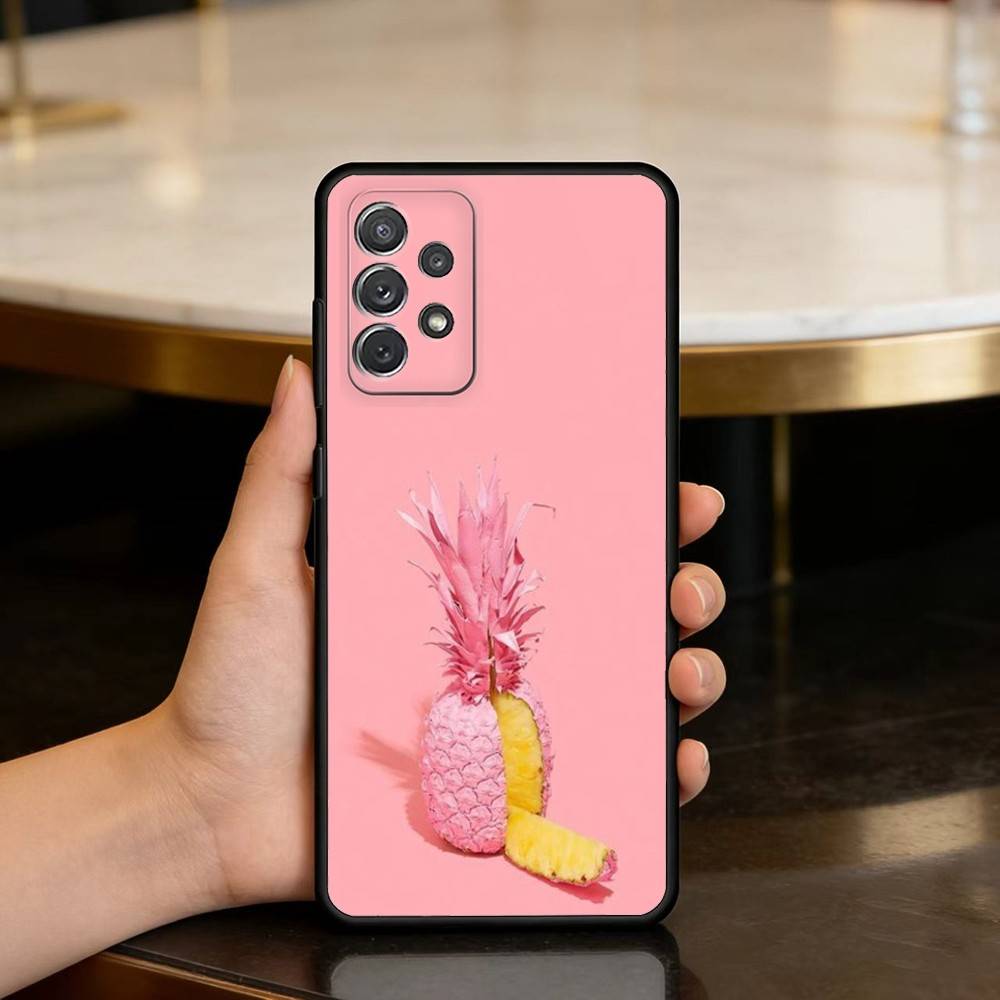

S-Summer P-Pineapple Soft Silicone Black Cover Phone Case For Samsung Galaxy A73,A72,A71,A70,A53,A52,A51 Samsung a13 5g