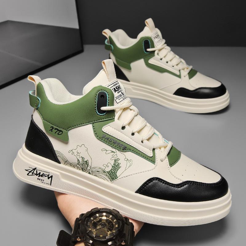 

Men s shoes autumn trend versatile youth high-top board shoes 2024 new leisure sports thick-soled heightening white shoes 44