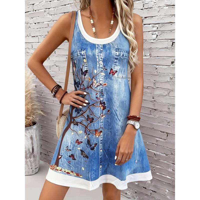 Plus Size Women'S Cat Print Sleeveless Dress Printed Casual Daily Wear Summer Dress Suitable For Summer