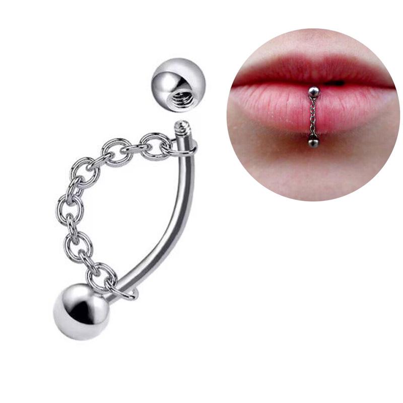 Multifunktionaler Lippen- und Augenbrauenstecker aus Edelstahl mit Kette und Konusdesign