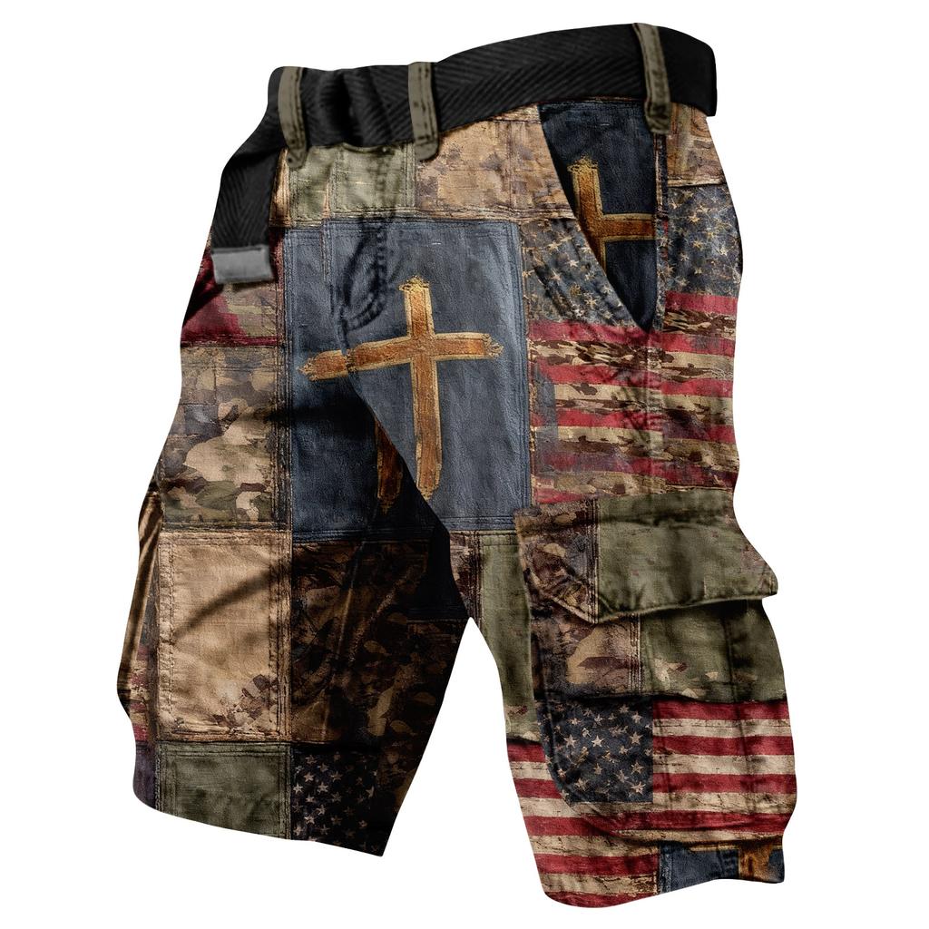 Herren Sommer Bedruckte Outdoor-Shorts Herren Lockere Mehrzweck-Taschen-Shorts