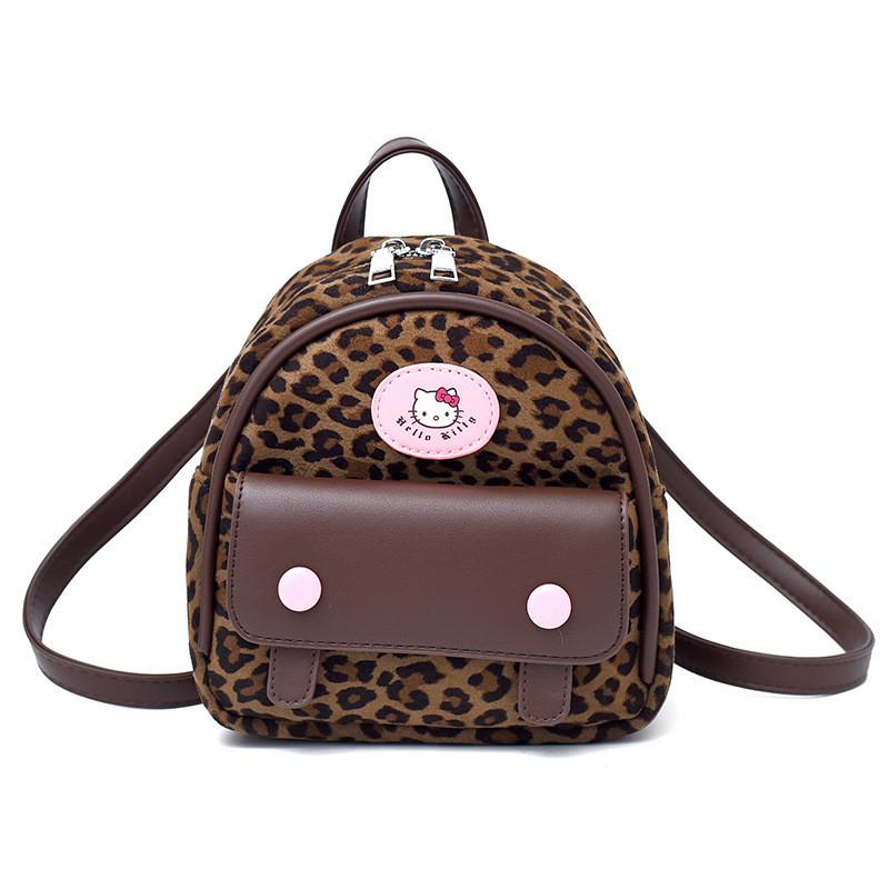 Hello Kitty Fashion Leopard Print Mini Backpack With Zipper Closure For Daily Use
