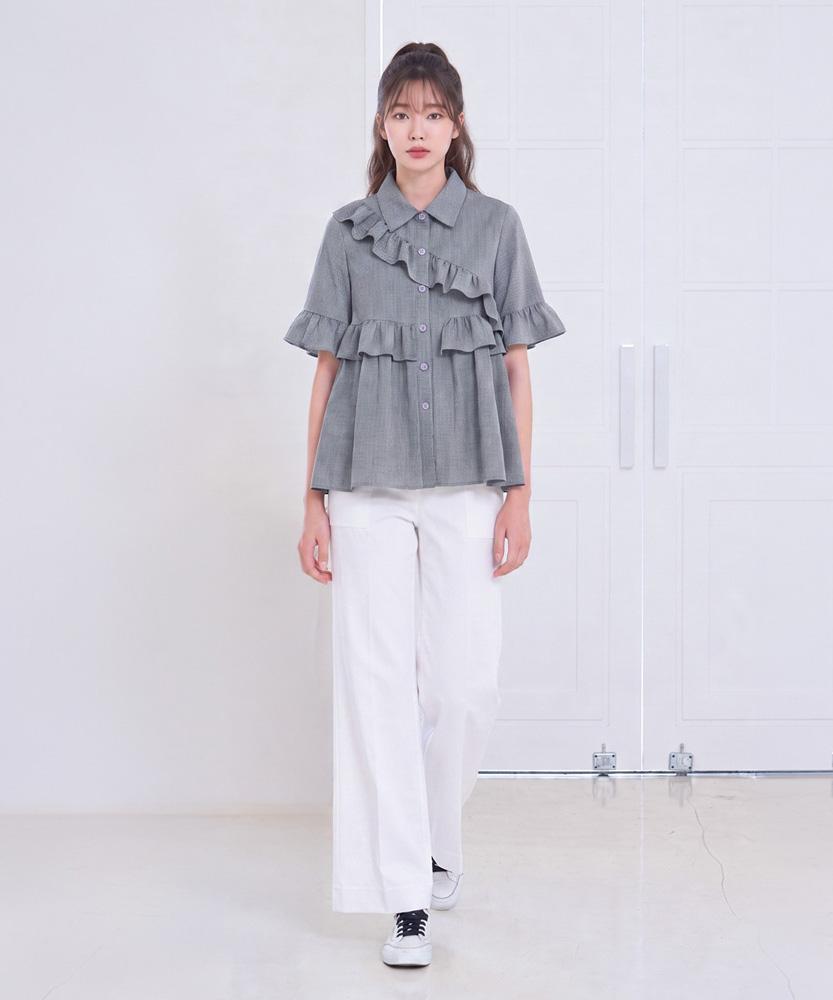 LBYL White Spandex Straight Semi-Wide Pants