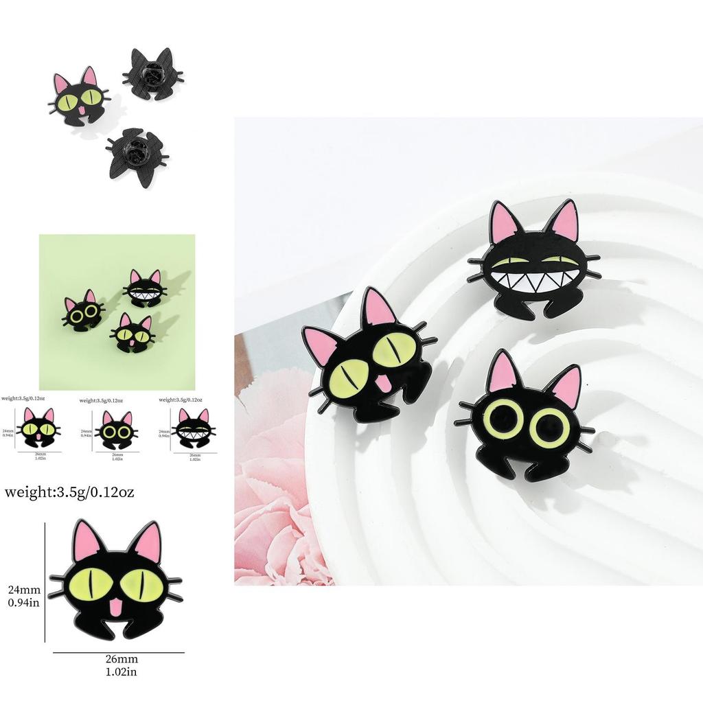 Cartoon Cat Brooch Pin Funny Black Cat Metal Badge Alloy Oil Drop Bag Accessory