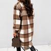Women Woolen Coat Autumn Winter Plaid Print Turn Down Collar Long Sleeve Flap Pockets Outerwear