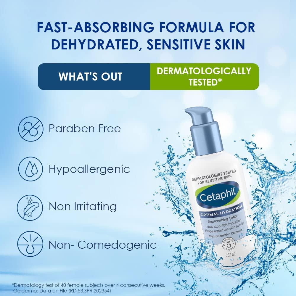 Cetaphil Optimal Hydration Replenishing Body Lotion 237ml Lightweight Moisturizer Non-Greasy for Sensitive Skin