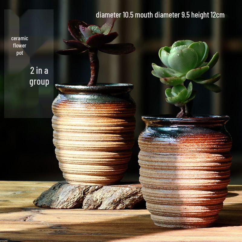 Succulent Ceramic Stump Pot: Retro Terracotta, Breathable & Water-Absorbing, Creative Small Flower Planter
