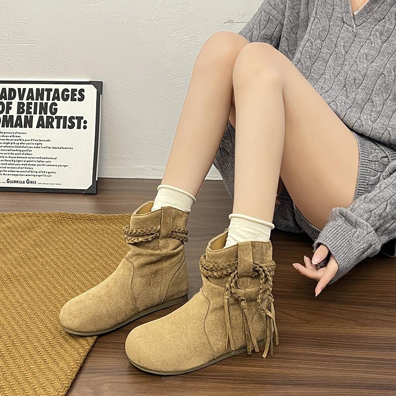 Retro fringed Martin boots women's 2025 autumn new fashionable versatile flat-bottomed sports and leisure lightweight breathable short boots