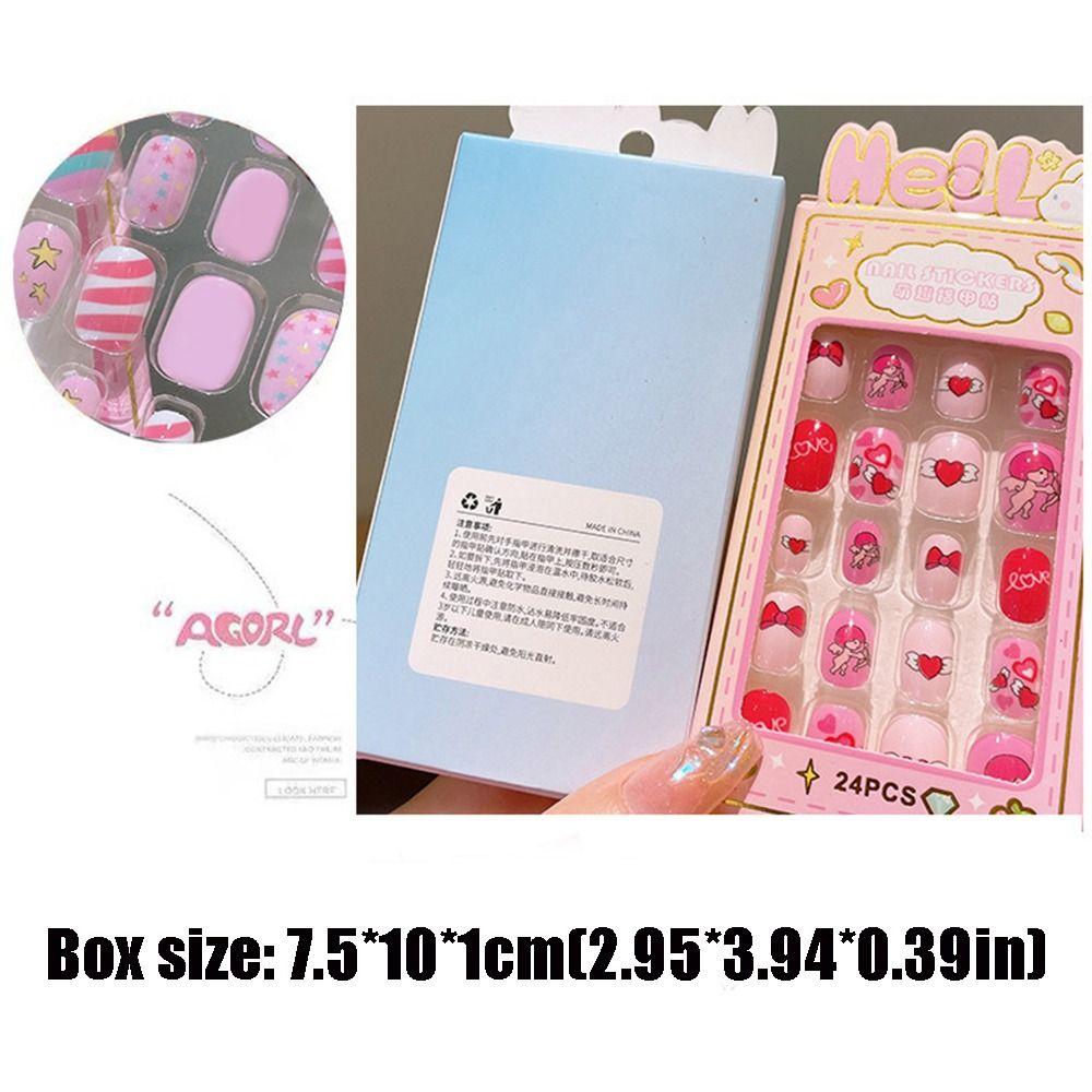 Cute Children Wearing Nails Cherry Love Heart Nail Tips Hot Long Nail Sticker for Girls Students