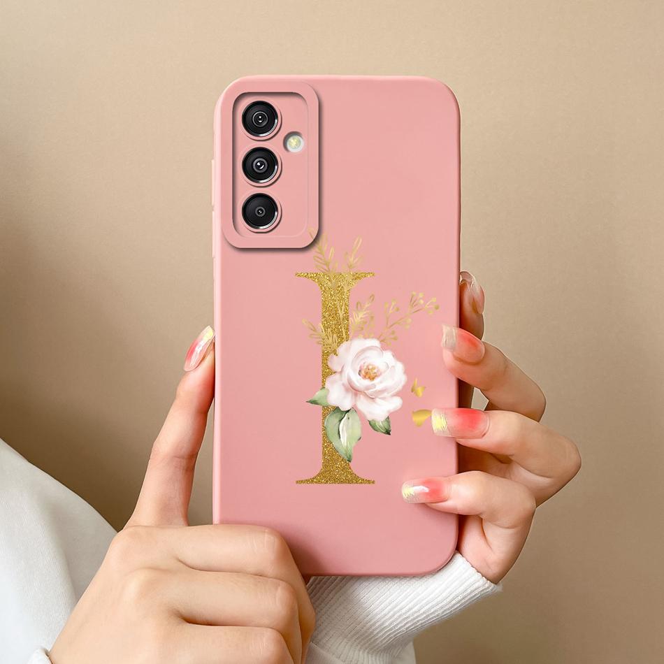 Simple Case For Samsung A15 4G 5G Rose Letter Mask Soft Liquid Silicone Camera Protector For Samsung Galaxy A15 A 15 Back Cover