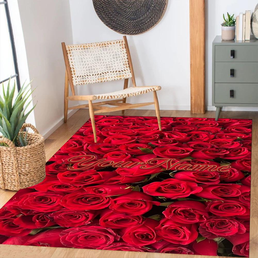 Rose Customized Name Floor Mat Suitable for Living Rooms Balcony Outdoor Decorate Room Antislip Carpet Office Home Decor Best for Christmas