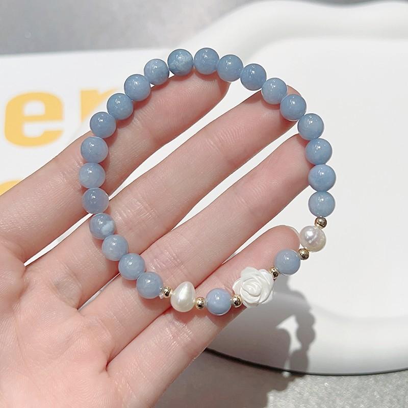 Natural crystal bracelet with fritillary flower strawberry crystal sea blue treasure jade beaded bracelet girlfriend jewelry
