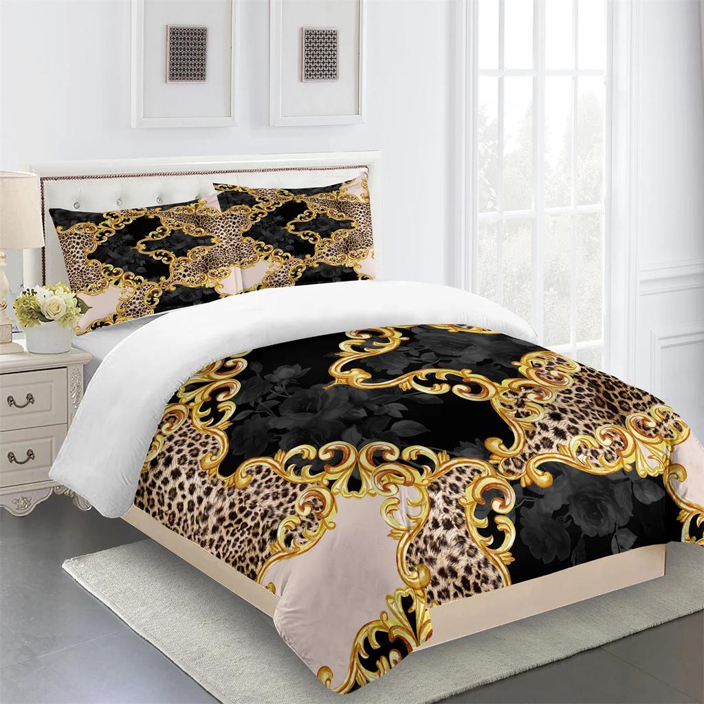 Luxury Black Gold 3Pcs Geometric Kids Twin Queen King Full Size Duvet Cover Bedding Linen Set 2 Seater Bedspread 200x200 240x220