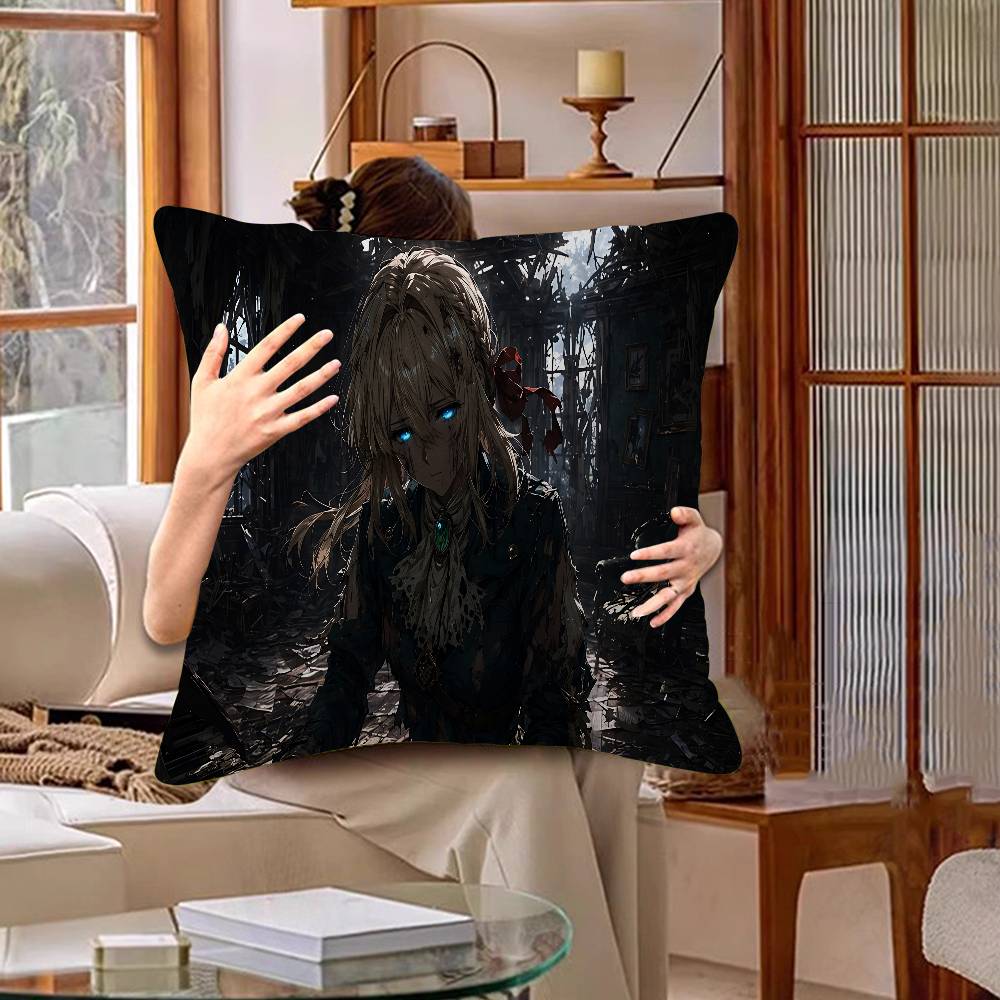 Anime Violet Evergarden Cushion Cover Inches Farmhouse Decor Home Throw Pillow Covers For Couch Decorations