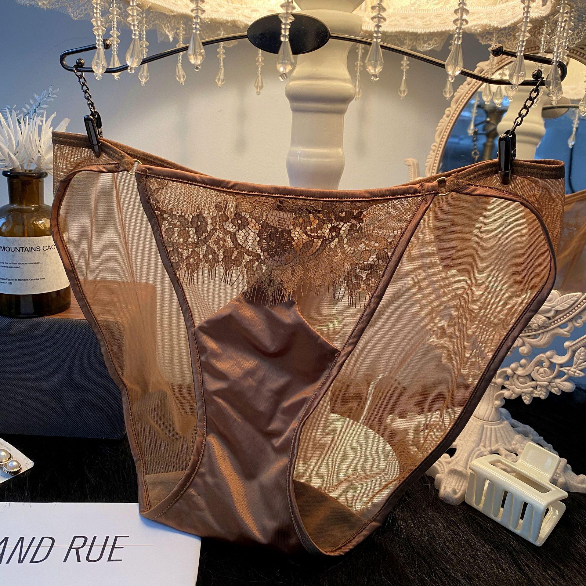 

Труси із заниженою талією, мереживом, високим розрізом і атласною сіткою One Size (recommended weight 80~120)