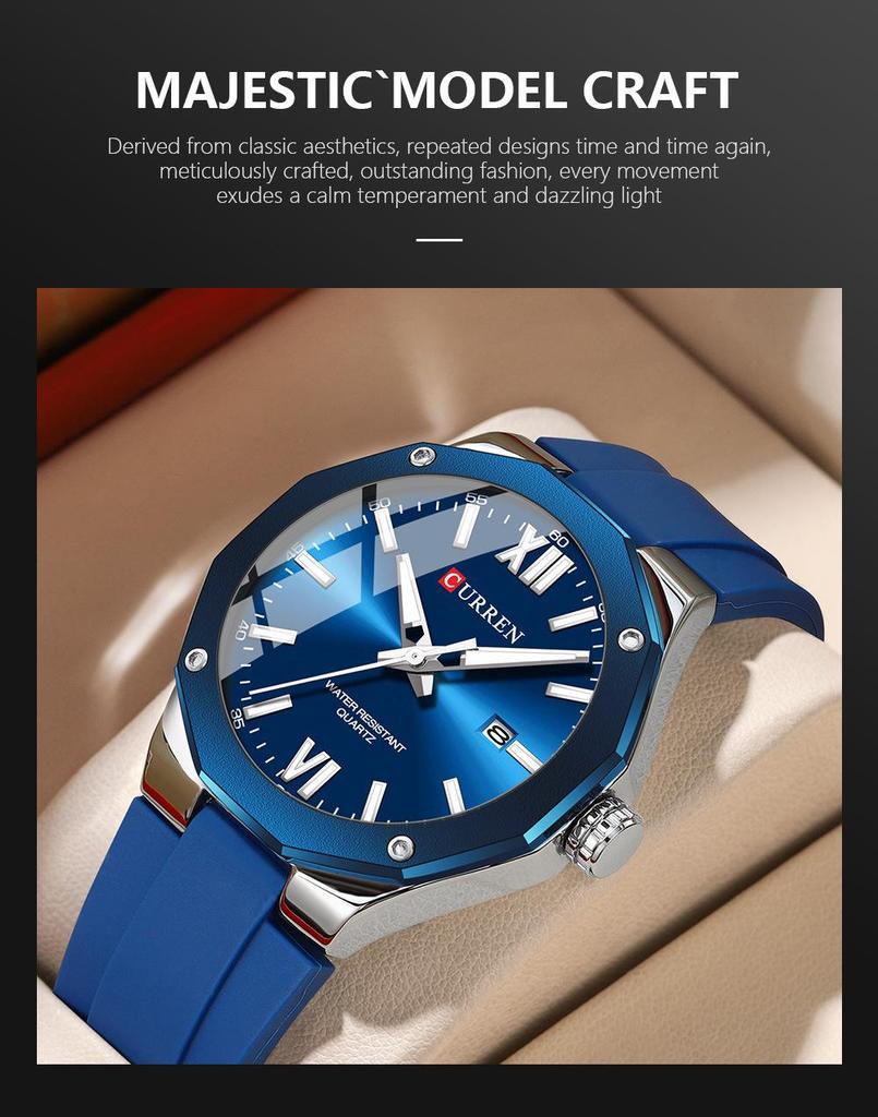 Curren 8465 Men's Casual Rubber Strap Calendar Watch