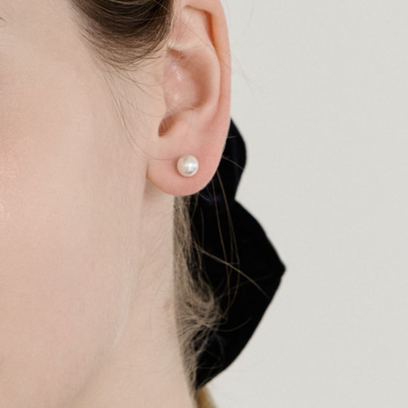 NUOY (Silver 925) Shiny White Freshwater Pearl Earrings 6mm