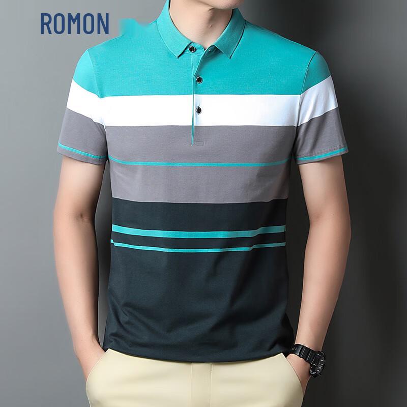 ROMON Men s Striped Short-Sleeve Polo T-Shirt L