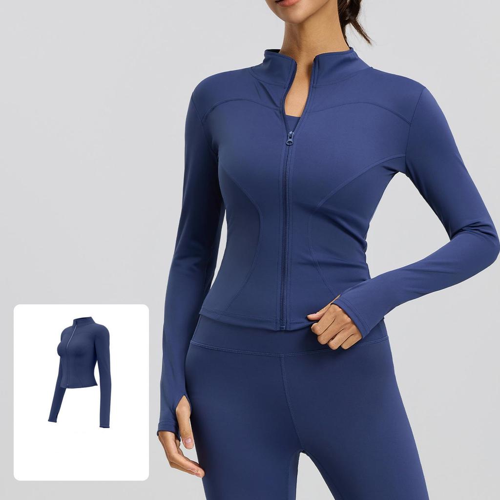 New Women's Sports Fitness Tops Quick-drying Yoga Zipper Jacket Seamless Slim Stand Collar Long Sleeves Tees