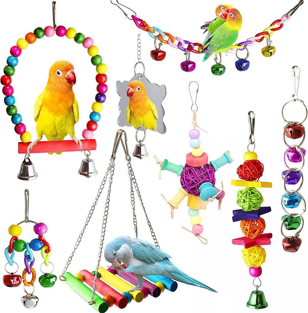 Zestaw zabawek Parrot: Wisiorek Klatka dla Ptaków, Huśtawka, Drabinka, Lustro, Zabawki dla Ptaków Sepak Takraw
