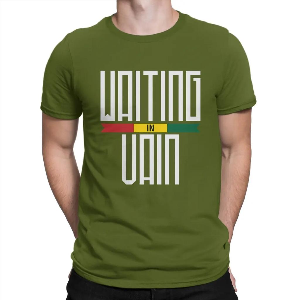 Men T-Shirts Waiting In Vain Funny Pure Cotton Tee Shirt Short Sleeve B-Bob Marley Music T Shirts Crewneck Clothes Graphic
