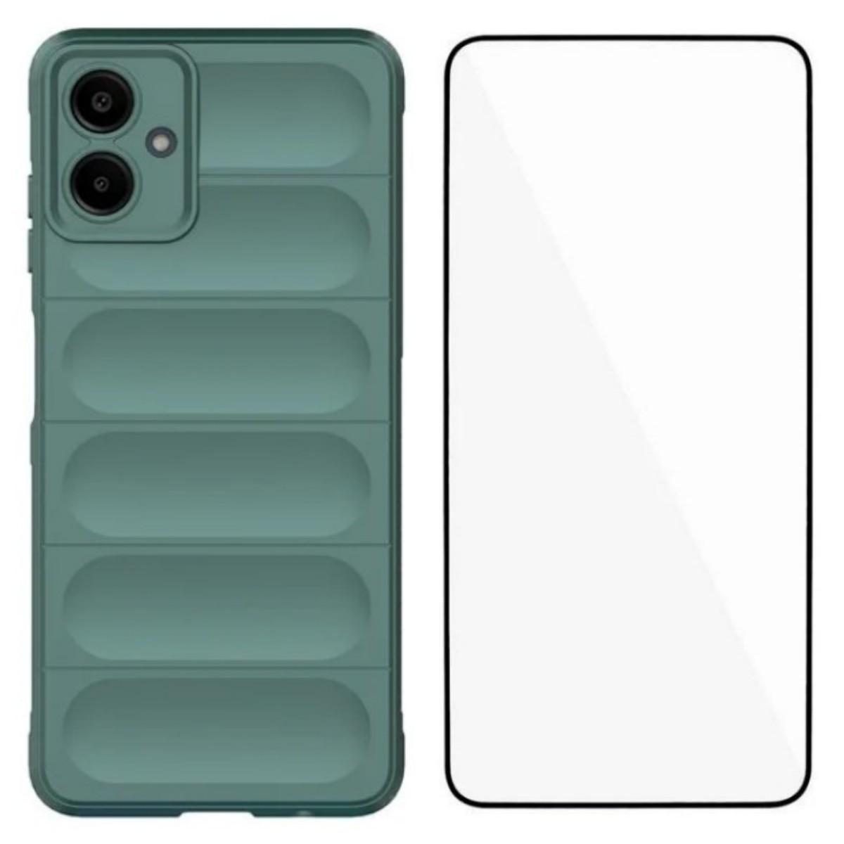 

For Samsung Galaxy A06 4G TPU Case WANLONFENG HD Series Anti Slip Phone Cover with Tempered Glass Army Green