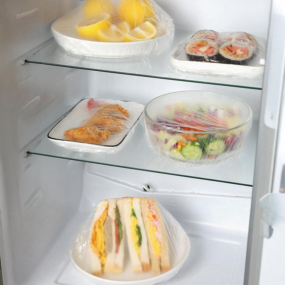 100pcs Disposable Plastic Wrap Sleeve Elastic Bowl Dish Cover