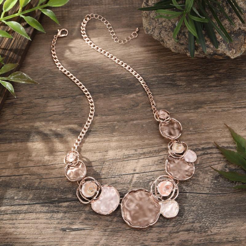 Color Painting Oil Rose Necklace Geometric Hollow Rose Lady High Sense Spring Color Necklace