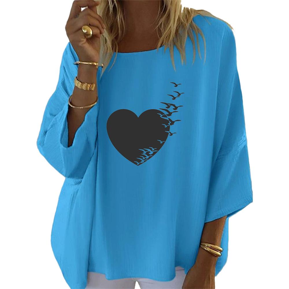 

Women Spring Autumn Round Neck Top Female Fashion Print 3/4 Long Sleeve Shirt Ladies Casual Loose Blouses