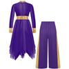 Mädchen Liturgisches Tanzoutfit Langarm Colorblock Metallic Lyrisches Kleid Weitbeiniges Hosen-Set