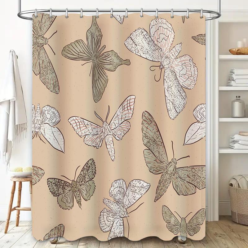 Elegant Butterfly Moth Design Shower Curtain Waterproof Bath Decor Decoration