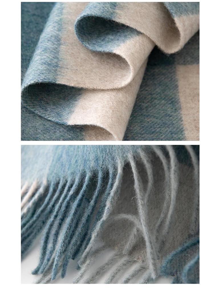 100% Wool Plaid Scarf for Women - High-end, Warm, Versatile with Tassels - Perfect for Autumn and Winter