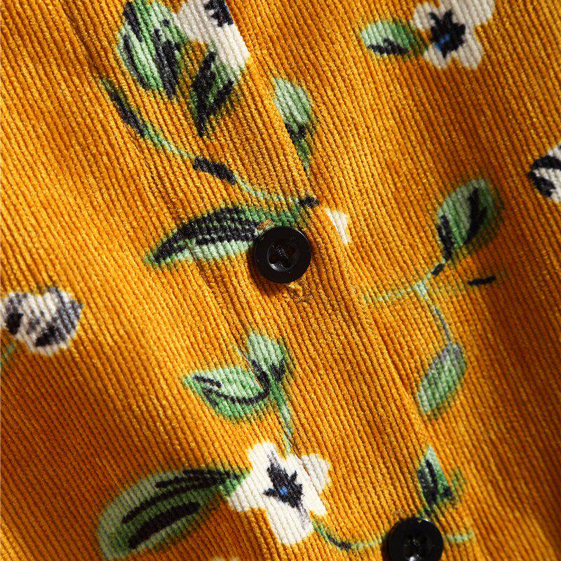 Vintage Collar Long Sleeve Corduroy Floral Dress Women's Party Ruffle Dress Bohemia Print Dress