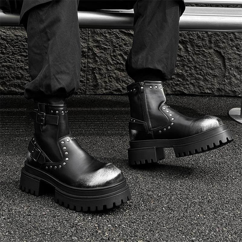 Fashion High top men's leather shoes Luxury styles by fashion designers Outdoor street Trendy youth thick soled shoes 38-46 Hot selling