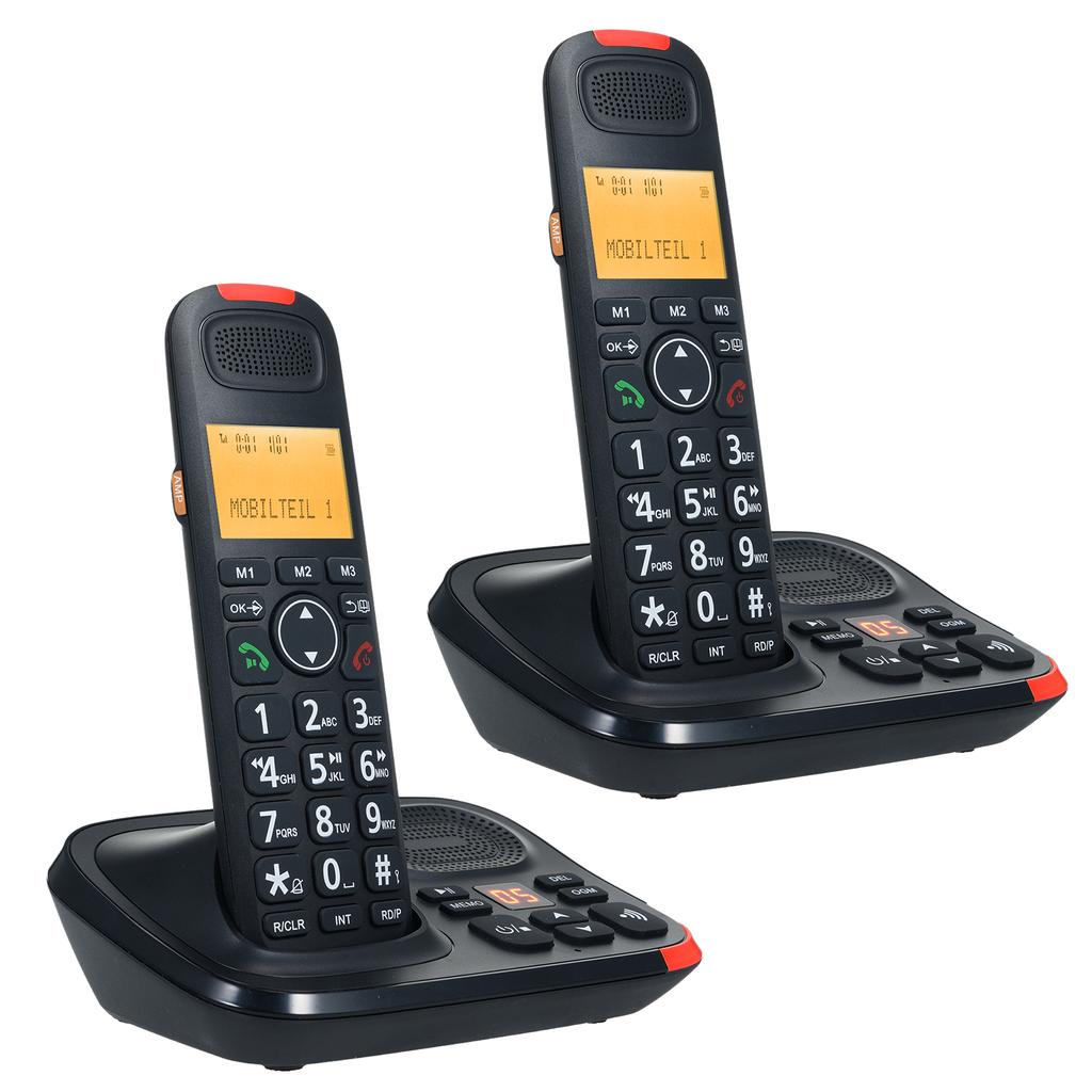 Bisofice Cordless Expandable Phone System 2-Handset with Telephone Answering 3 Lines Display Caller 0 Phone Book Memories Hands- Calls