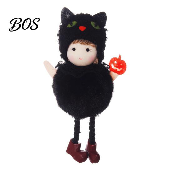 Soft Plush Halloween Doll Hanging Witch with Lanyard, Cute Furry Pom Ornament Ball for Doors Windows Trees Party Decor Lanyard
