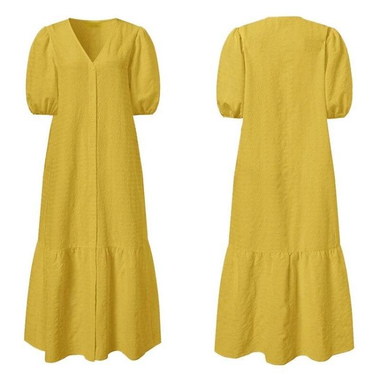 Letní Dámské Maxi Šaty Elegantní Nadměrná Velikost Jednodílné Šaty Výstřih do V Jednobarevné Poloviční Rukáv Vintage Plážová Párty Móda Sexy Dámské Oblečení