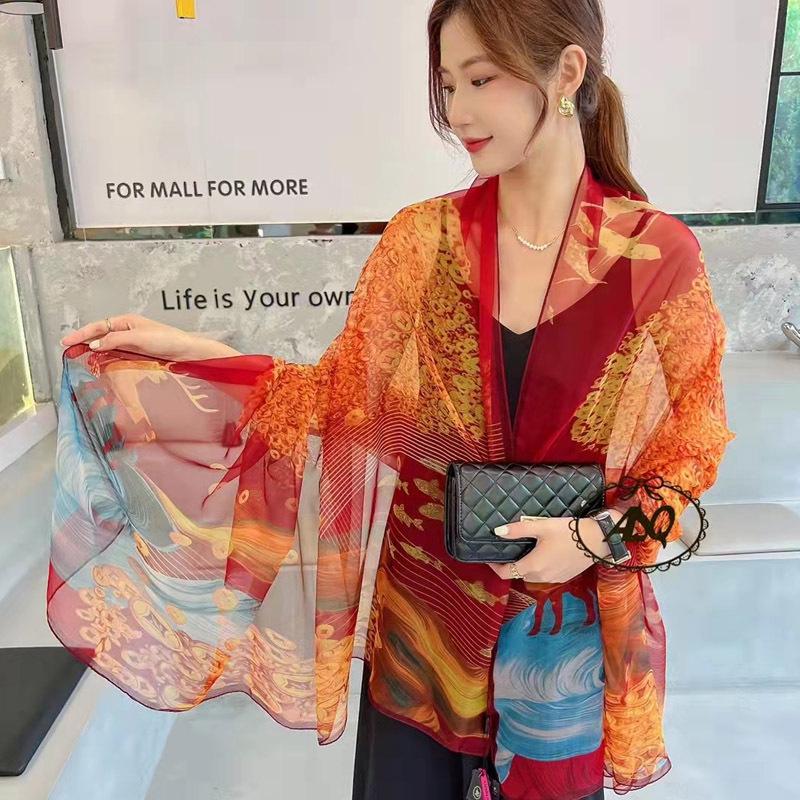 Ailishaqi Extra Large Ice Silk Floral Scarf - Lightweight Summer Sunscreen Shawl Long Beach Wrap