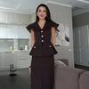 2026 autumn new European and American Amazon cross-border large lapel collar waist vest women's long skirt two-piece set