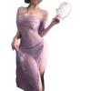 Sex Underwear One-word Collar Perspective Cheongsam Tube Top Sexy Lace Nightdress Sexy Pure Desire Nightdress Women