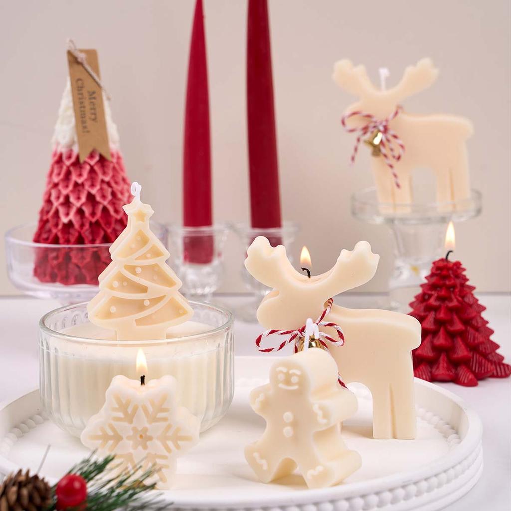 Christmas Tree Ornament Silicone Candle Mold DIY Snowflake Elk Gingerbread Man Crafts Making Soap Resin Molds Home Xmas Decor