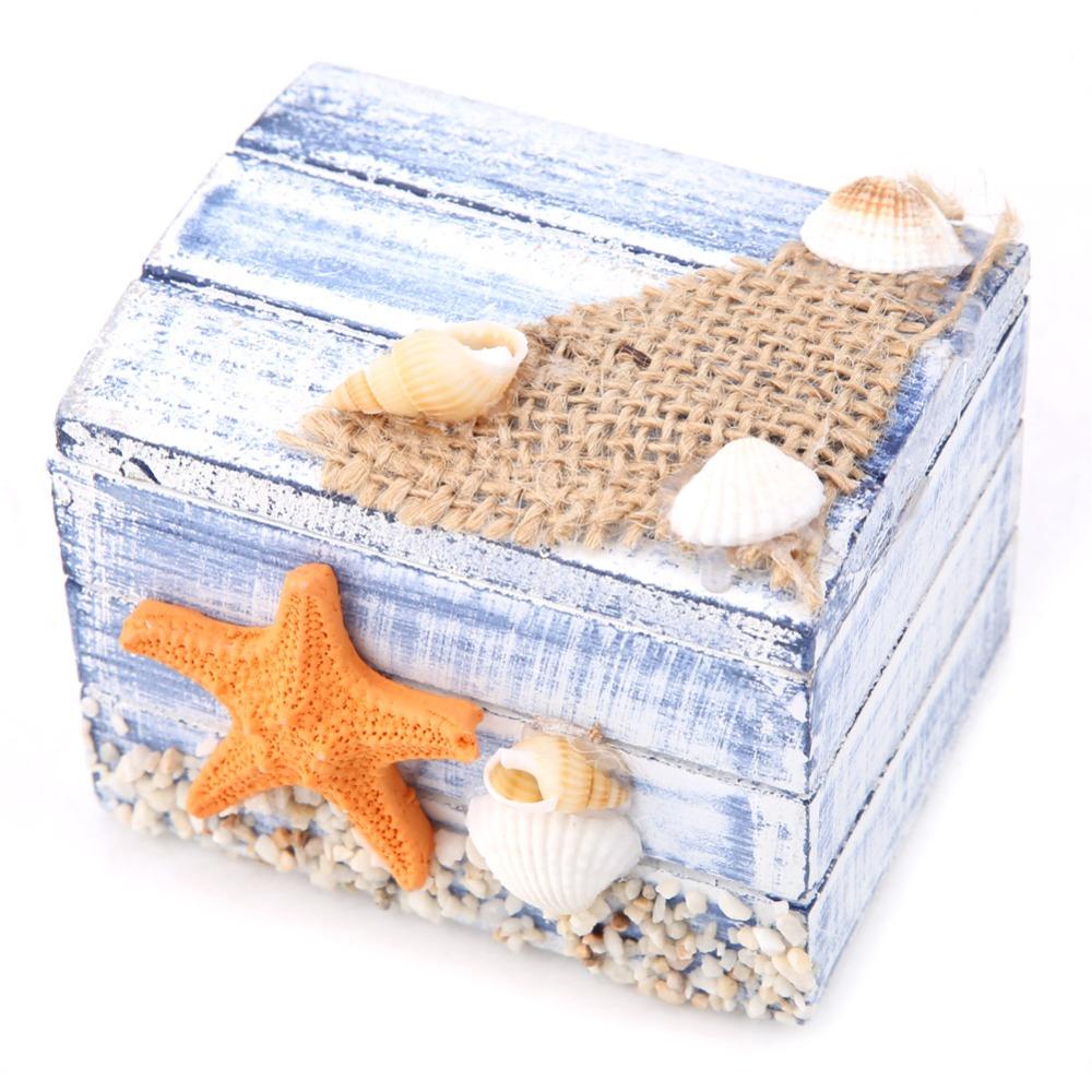 Ocean Themed Wooden Storage Box Portable Wooden Trinket Box Wooden Jewelry Box  Home Organization