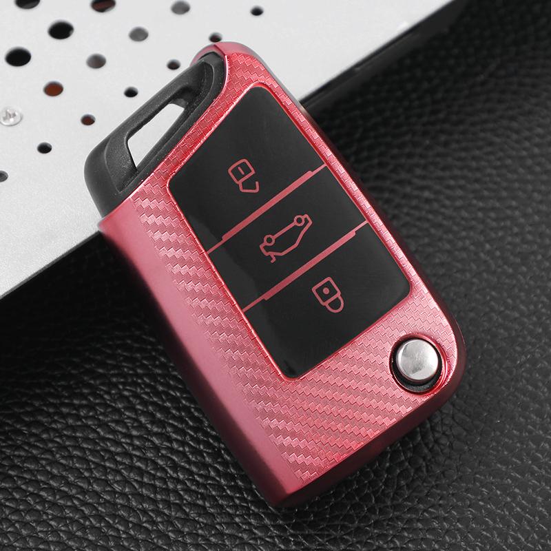 Car Key Case Cover Protector Protection Accessories TPU Carbon Fiber Car Key Case Auto for VW Golf-7 Tiguan-L POLO
