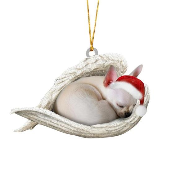 2Pcs Sleeping Dog Car Hanging Ornament, Acrylic 2D Flat Pendant, Cute Animal Rearview Mirror Charm, Christmas Gift Keychain