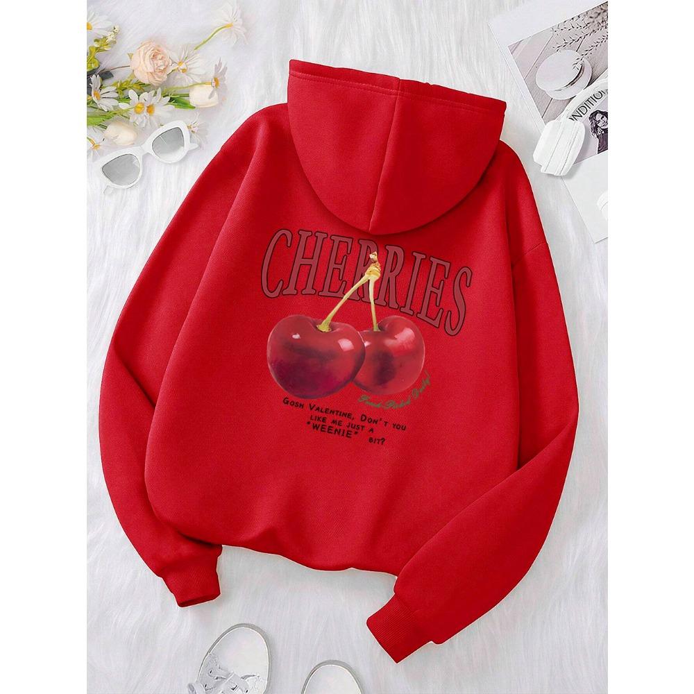 Cherries Printed Funny Print Hoody Men Women Hip Hop Pullover Hoodie Loose Warm Sweatshirt Fashion Clothing