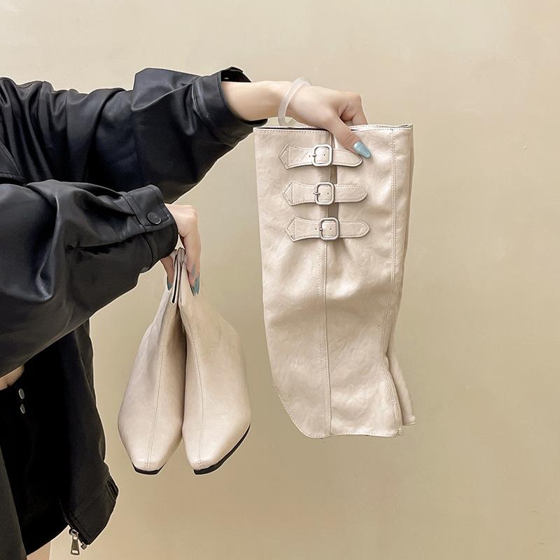 

Корейская версия кожаных ботинок-чулок на скрытой платформе, съемные брючные ботинки, осенне-зимняя мода, два варианта носки, квадратный носок, женские M 39