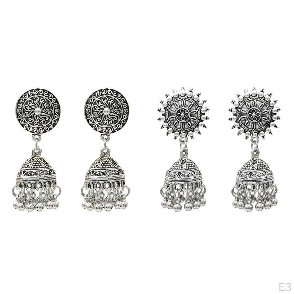 Boucles d'oreilles Pendentifs Clochette Pompon Floral Tibétain Fait Main Clous