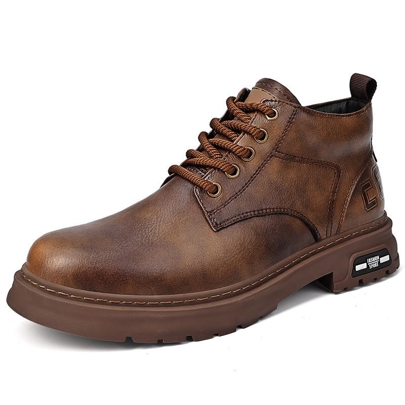 Martin Boots Men's 2025 New Leather Soft-soled Trendy Versatile Medium-top Men's Shoes Lace-up Casual Men's Tooling Boots