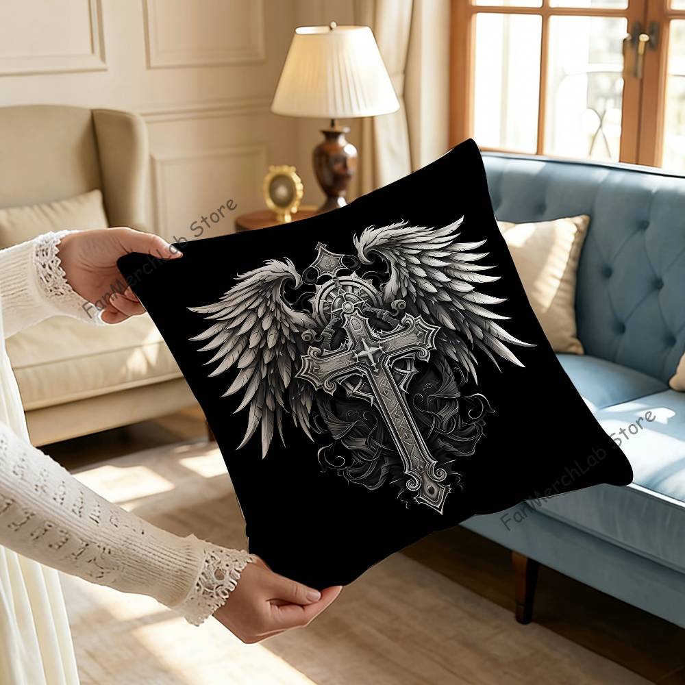 Gothic Cyber Sigil Cross Eyes Printed Pillow Cover Cushion Case Simple Sofa Pillow Case No Pillow Core
